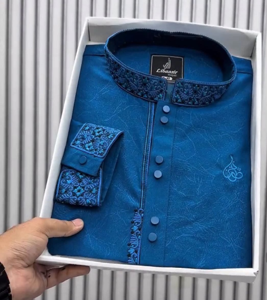 Artisan Hand-Embroidered Panjabi - Royal Blue